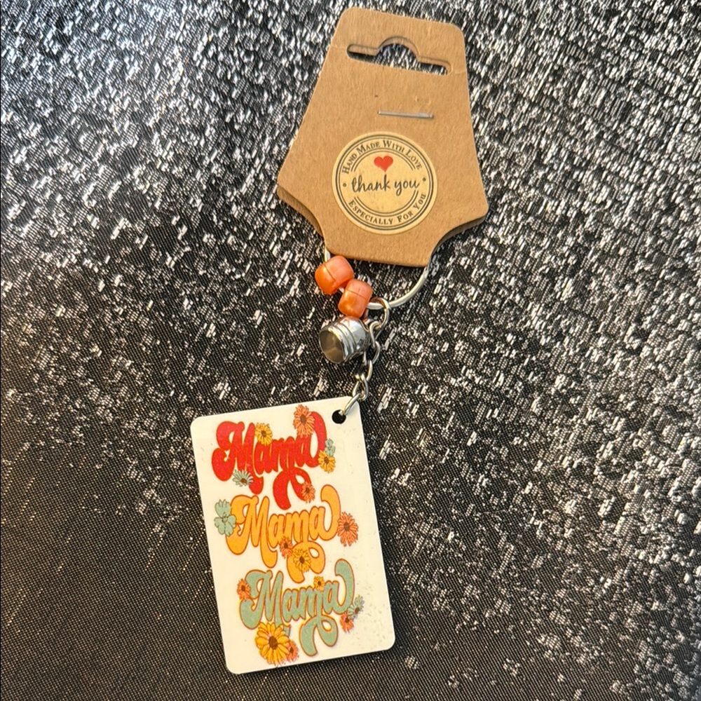 Mama Keychain with Orange Beads